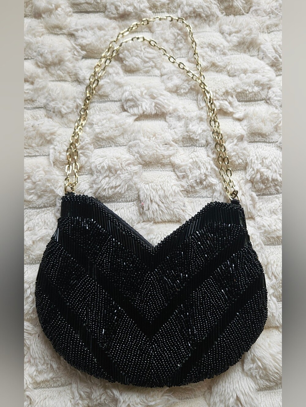 Vintage 1960s Walborg Black Beaded Chevron Evening Bag Purse Hong Kong